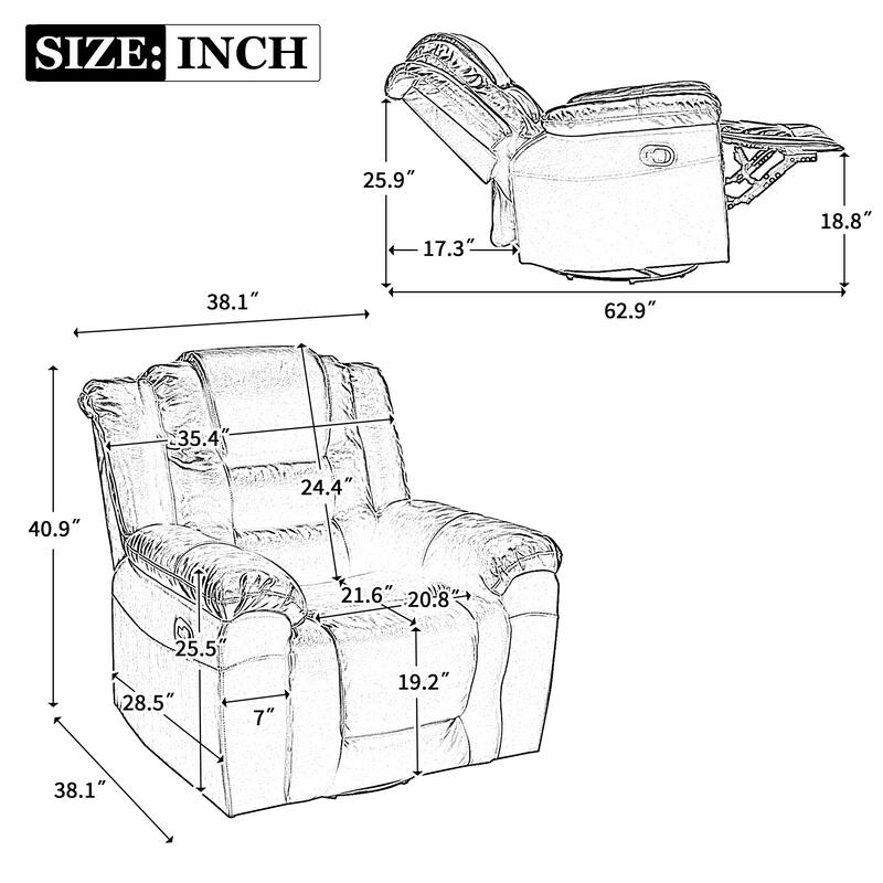 360° Swivel and Rocking Home Theater Recliner: Manual Recliner Chair with Wide Armrest