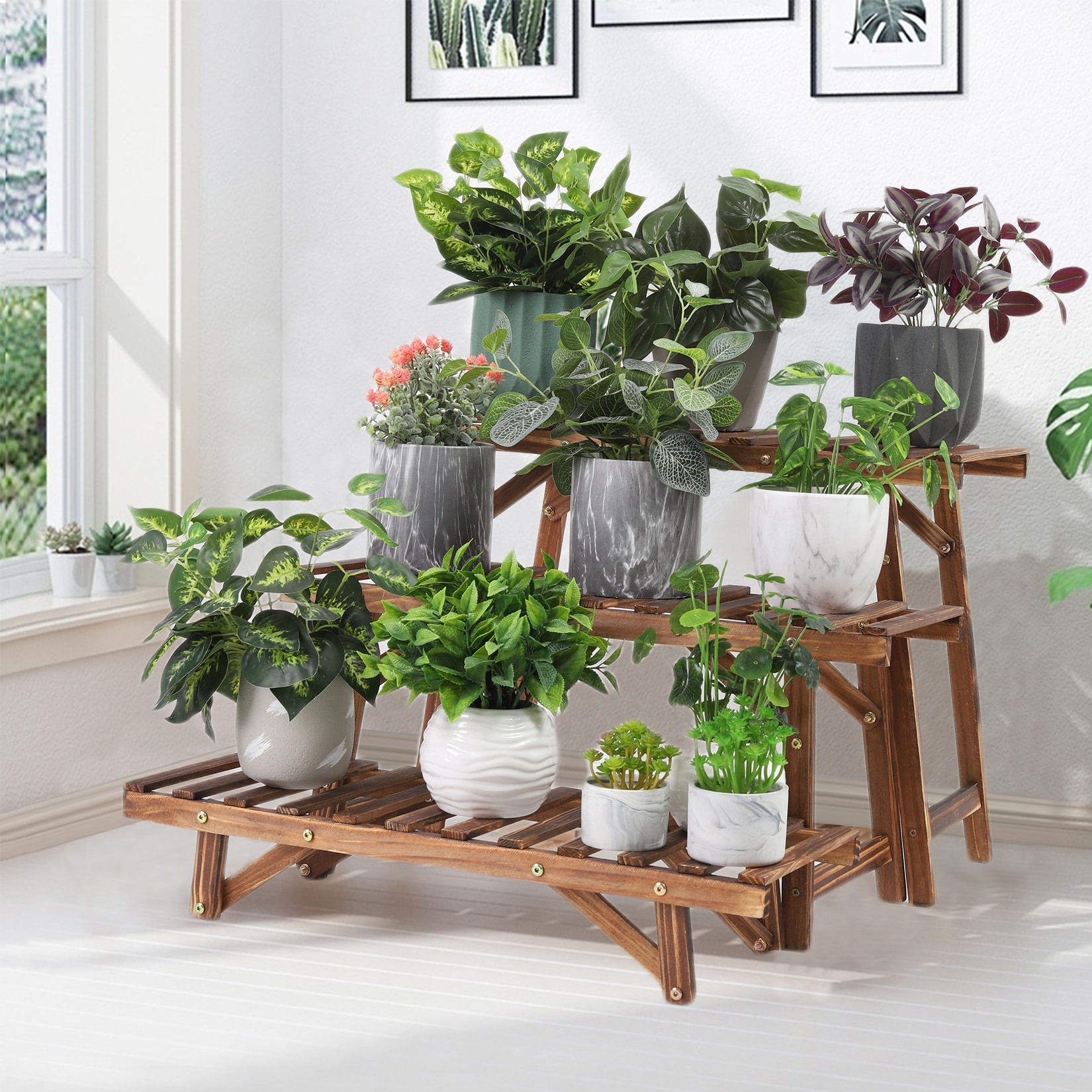 Large 3 Tier Heavy Duty Wood Plant Stand Organizer Flower Shelf