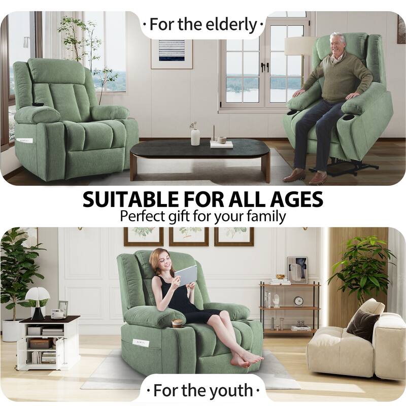 Power Lift Recliner Chair,Fabric Lift Chairs w/Extended Footrest,Theater Seating with 2 Cup Holders,Side Pockets,Remote Control