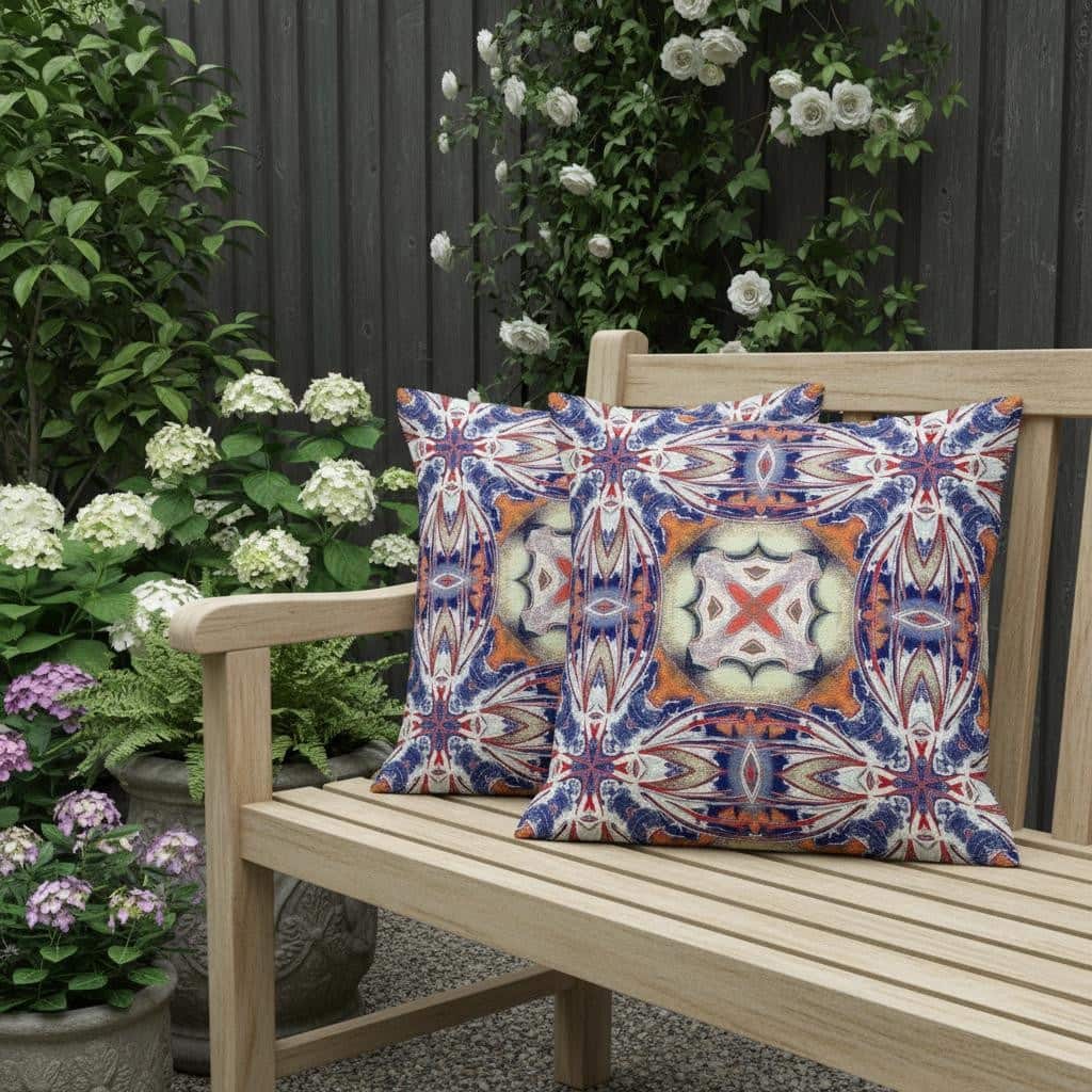 HomeRoots Set of Two 16" X 16" Blue and Orange Blown Seam Floral Indoor Outdoor Throw Pillow - 16.00' X '16.00' X '5.00