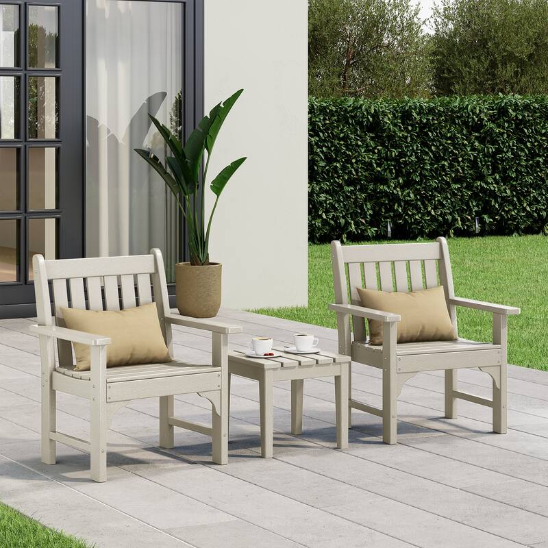 Laguna Outdoor Patio 3-Piece Garden Arm Chair Conversation Set With Side Table