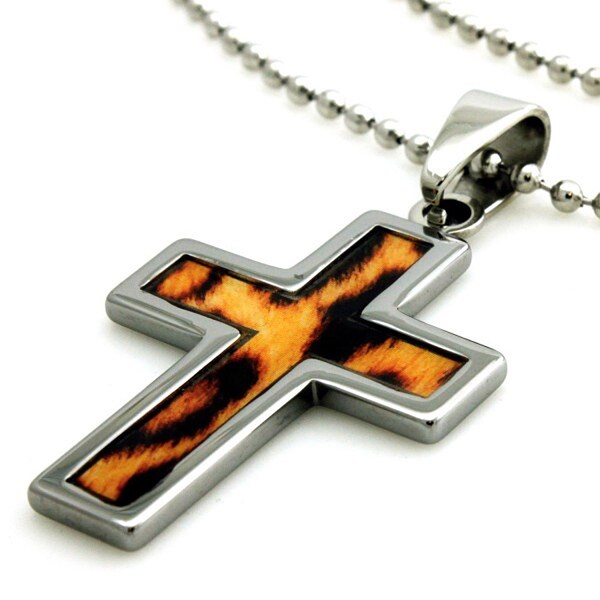 Tungsten Animal Cheetah Print Cross Pendant