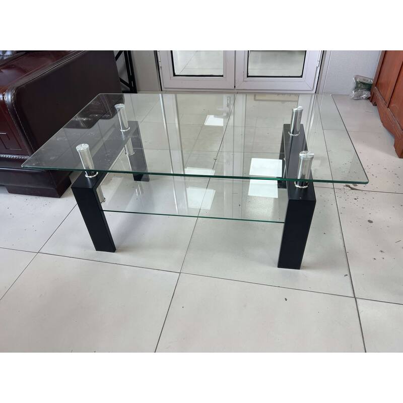 Tempered Glass 2-Layers Coffee End Table - Cleear+Black