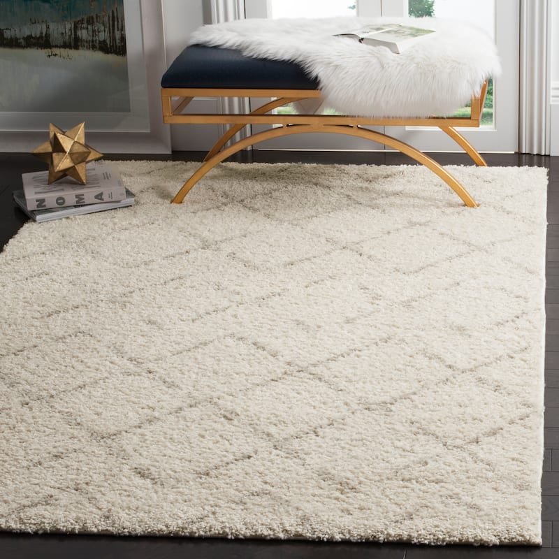 SAFAVIEH Arizona Shag Ghinwa 1.2-inch Thick Rug - 9' x 12' - Ivory/Beige