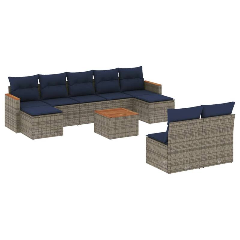 vidaXL 9/10 Piece Patio Sofa Set with Cushions Black/Gray Poly Rattan