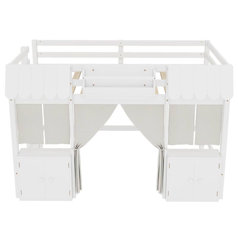 Fairy Tale Cottage Loft Bed with Tent, Bookshelf and Storage Cabinets