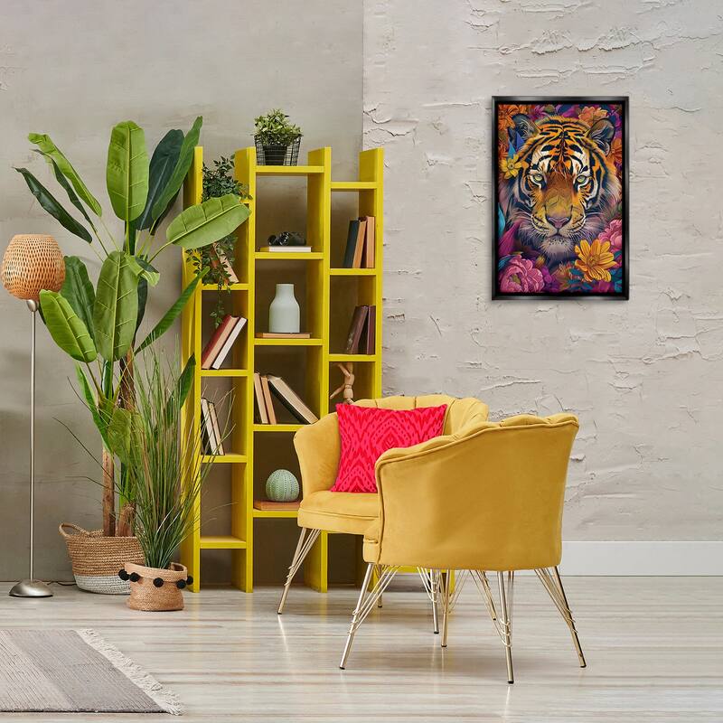Stupell Peering Tiger Through Flowers Framed Floater Canvas Wall Art Design By LSR Design Studio