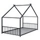 preview thumbnail 4 of 7, Black Twin Size Metal House Bed with Fence & Back