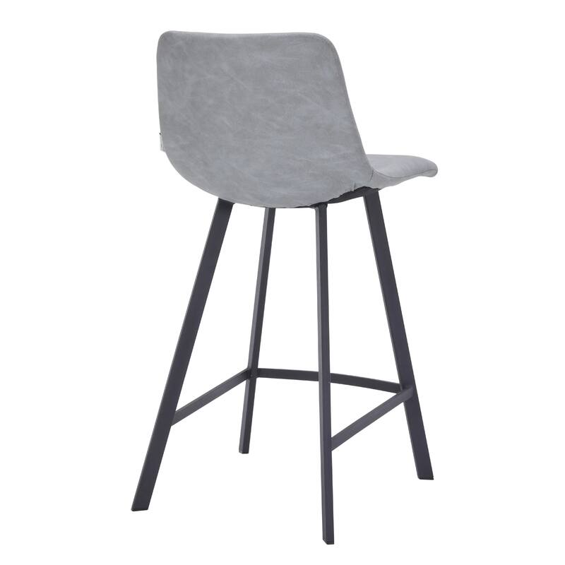Elland Leather Bar Stool - Modern Counter Height Stool with Black Stainless Steel Legs for Kitchen Island or Home Bar Set of 2