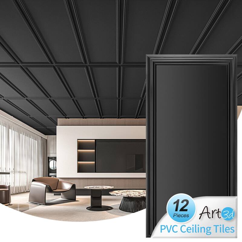 Art3d 24"x48" 3D PVC Wall & Ceiling Panels, Set of 12, Covers 96 Sq.Ft