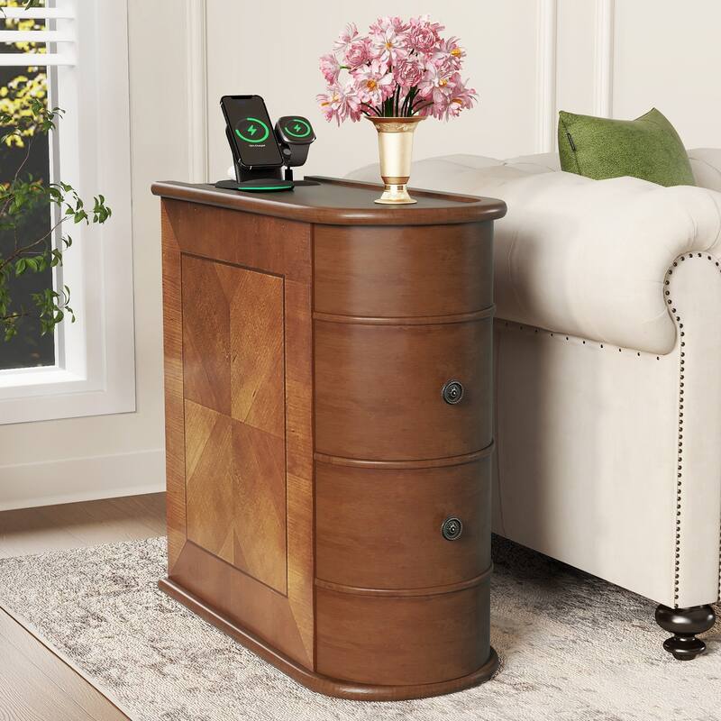 End Table with Charging Station,Sofa Side Table with Drawers, No Assembly Required