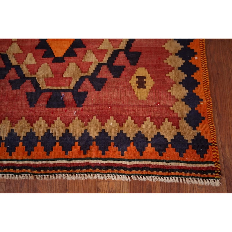 Kilim Qashqai Persian Vintage Area Rug Hand-Woven Orange Wool Carpet - 4'11"x 6'8"