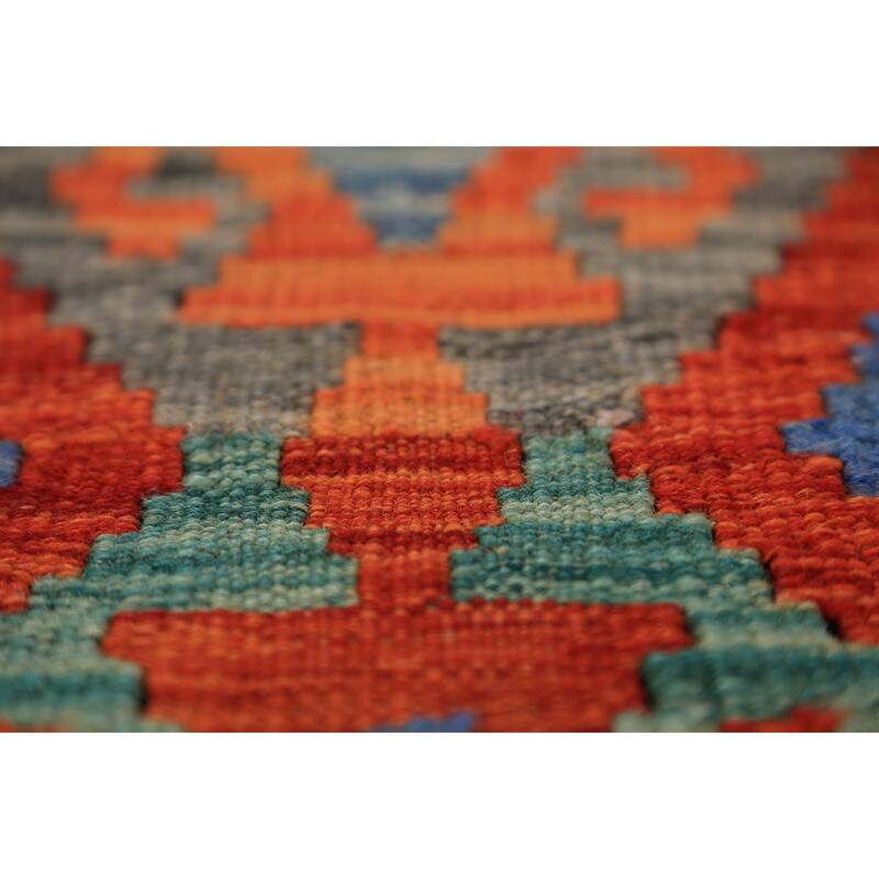 Trellis Geometric Kilim Oriental Area Rug Flatweave Wool Carpet - 8'8" x 11'9"
