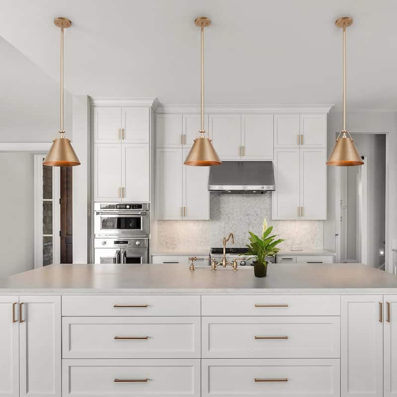 Modern Gold 1-Light Cone Pendant Light for Kitchen Island Dining Room - D8"x H 7"