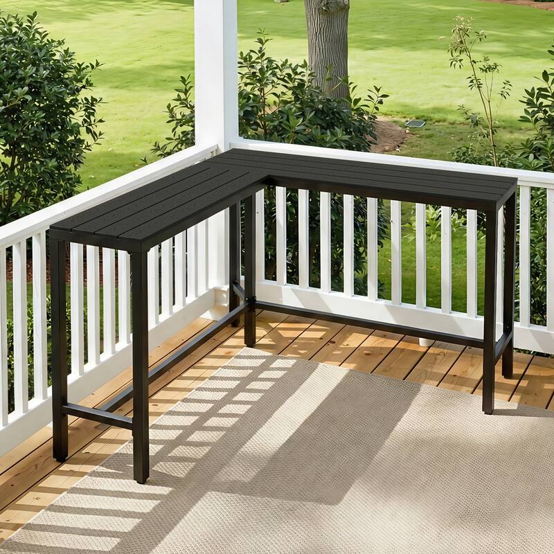 Crestlive Products Patio Outdoor Bar Table Rectangle Pub Table - Black - L-Shaped