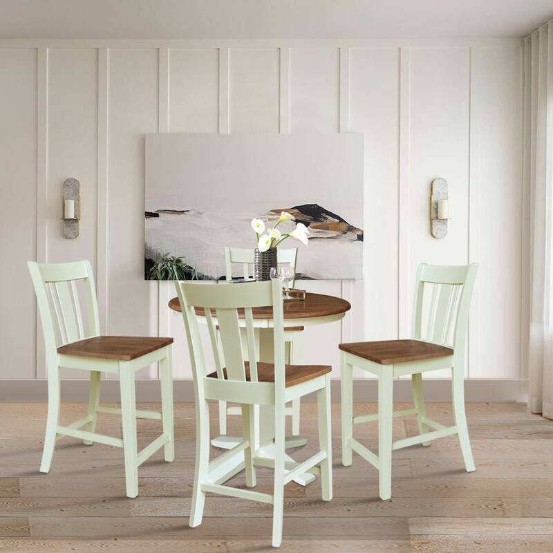 36 in Solid Wood Round Top Counter Height Dining Table with Stools