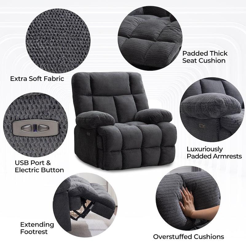 Power Oversized Recliner,Zero Gravity Big Man Extra Large Recliner Chair for Living Room with USB Port 43"L*39"W*43"H