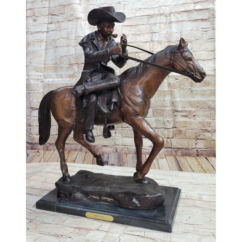 Breath By Frederic Remington Bronze Statue Sculpture Cowboy Smoking Pipe 22 Inches X 24 Inches