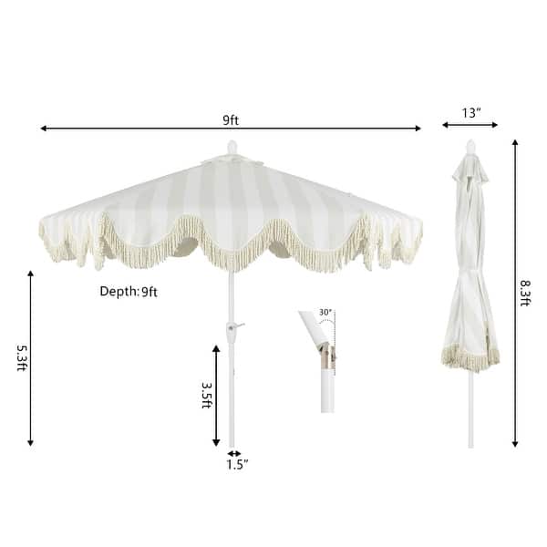 dimension image slide 11 of 20, 9ft Tassel Patio Umbrella Auto-Tilt, Crank , by JONATHAN Y