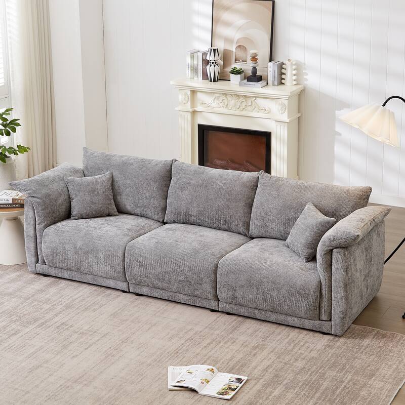98.5" Fabric Modern Minimalist 3-Seater Sofa with 2 Pillows