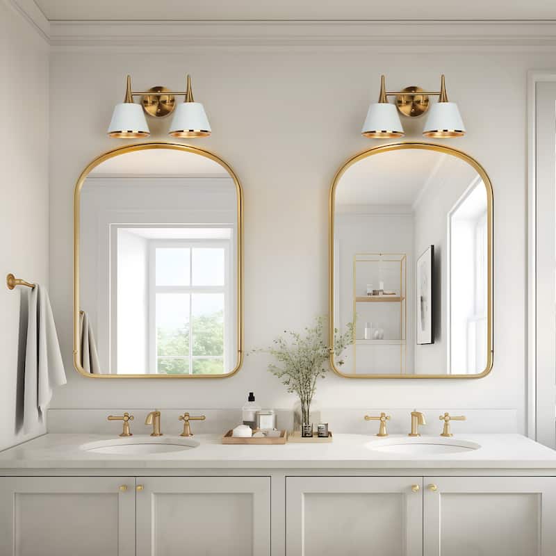 Nisa Modern Gold 2-Light Bathroom Vanity Lights Wall Sconces for Powder Room Bedside - L 14" x W 7.9" x H 8.5"