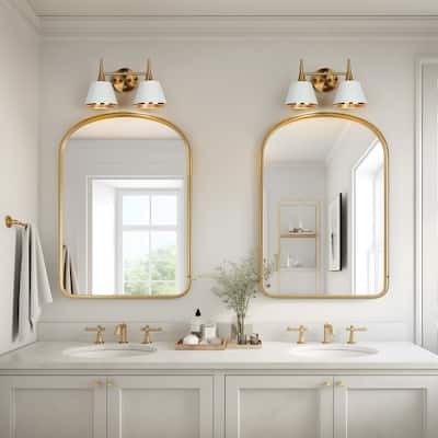 Nisa Modern Gold 2-Light Bathroom Vanity Lights Wall Sconces for Powder Room Bedside - L 14" x W 7.9" x H 8.5"