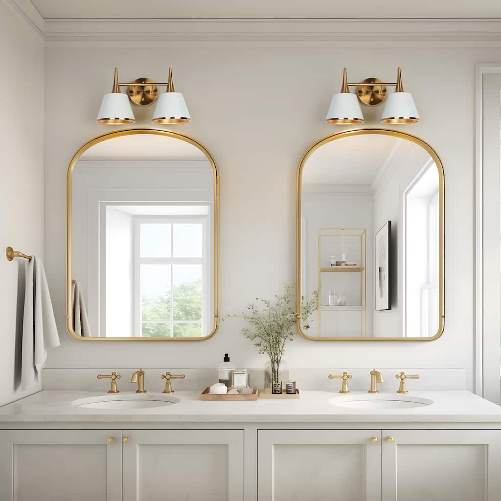 Nisa Modern Gold 2-Light Bathroom Vanity Light White Gold Wall Sconce - L 14" x W 7.9" x H 8.5"