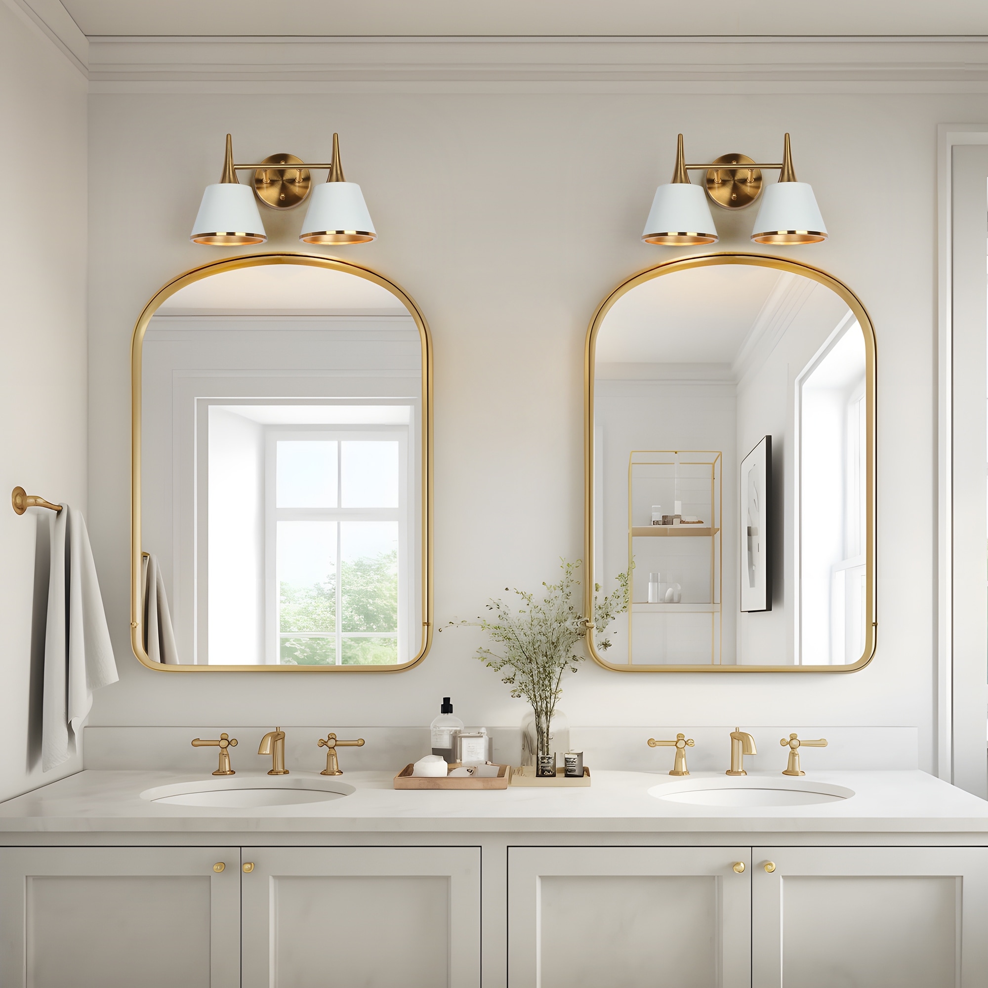 Nisa Modern Gold 2-Light Bathroom Vanity Light White Gold Wall Sconce - L 14" x W 7.9" x H 8.5"