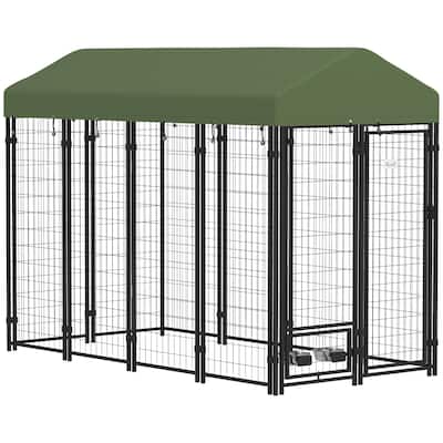 PawHut 8' x 4' x 6' Outdoor Dog Kennel with Rotating Bowl Holders, Walk-in Heavy Duty Dog Playpen