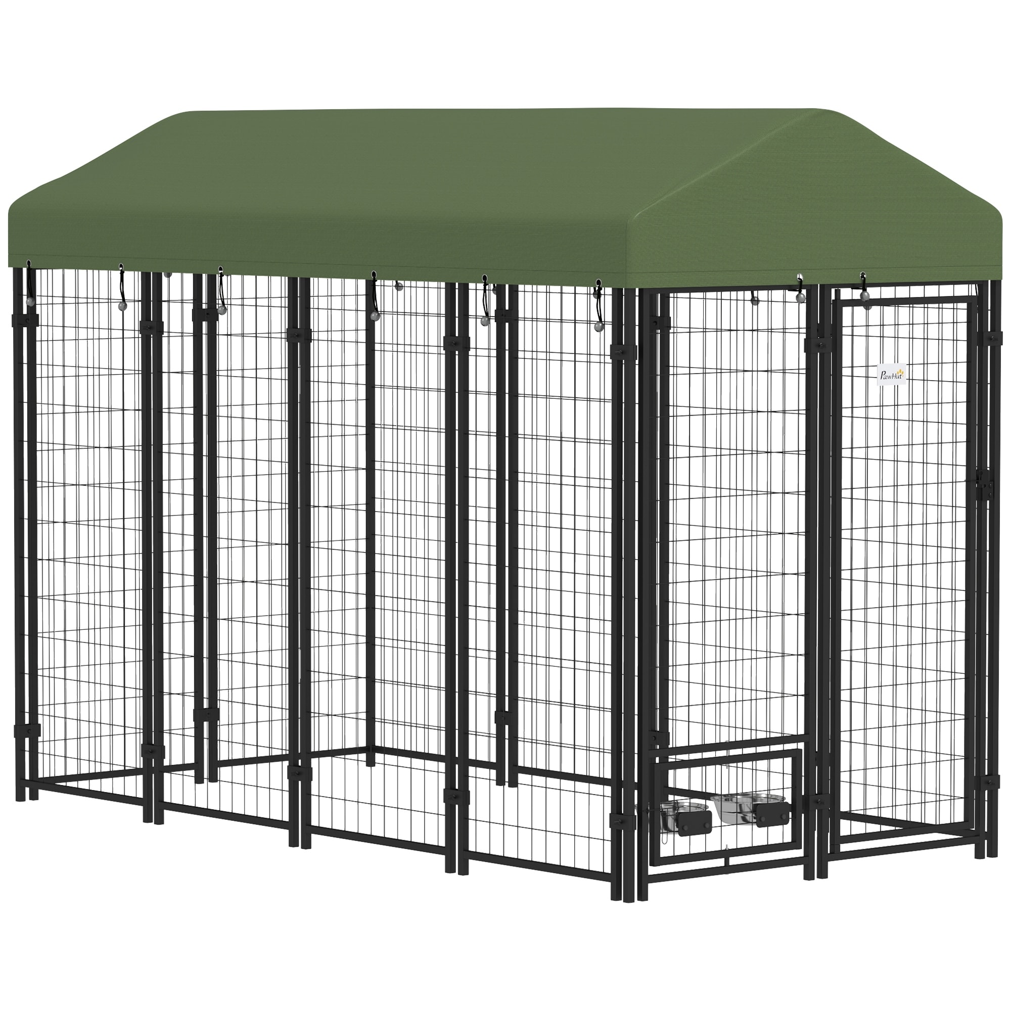 PawHut 8' x 4' x 6' Outdoor Dog Kennel with Rotating Bowl Holders, Walk-in Heavy Duty Dog Playpen