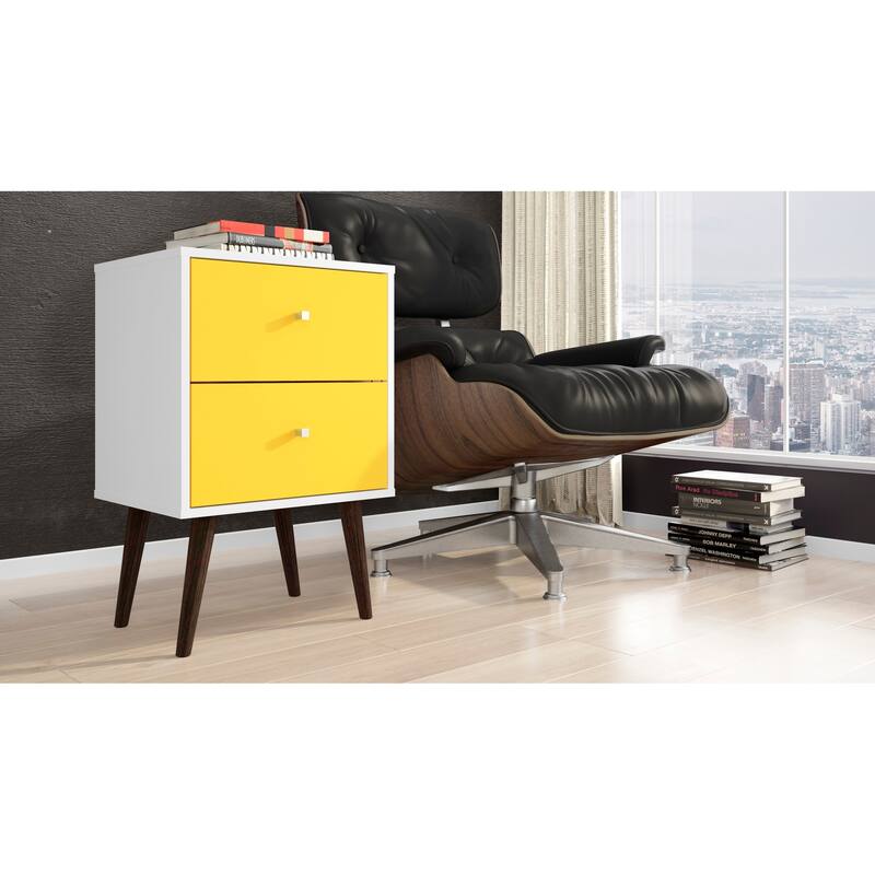 18-inch White and Yellow Nightstand with 2 Drawers