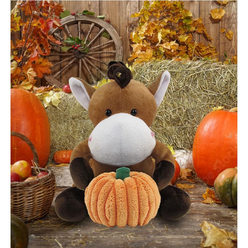 DolliBu Super Soft Horse Stuffed Animal with Pumpkin Decor Plush - 6 inches