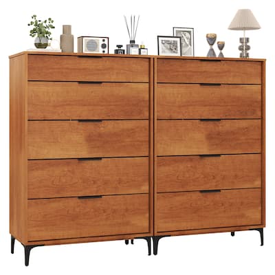 Gymax 2PCS 5-Drawer Dresser w/ Interlock System Metal Support Legs &