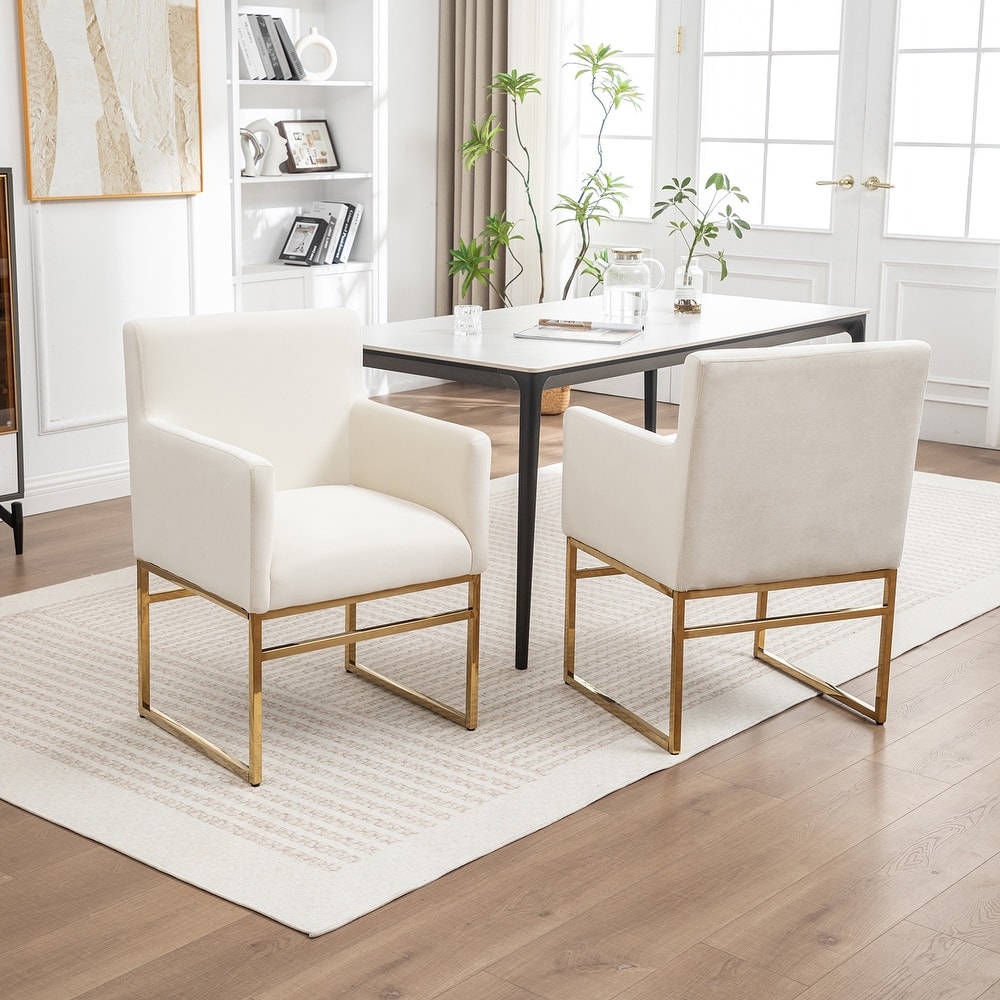 SEYNAR Modern Velvet Accent Arm Dining Chair Set of 2 with Metal Legs