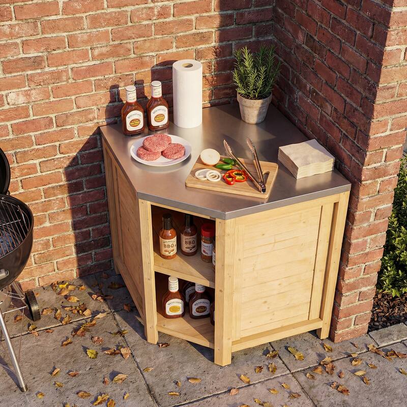 Modular Outdoor Kitchen Island Set, 100% Solid Wood BBQ Cabinet , Patio Kitchen Bar Table