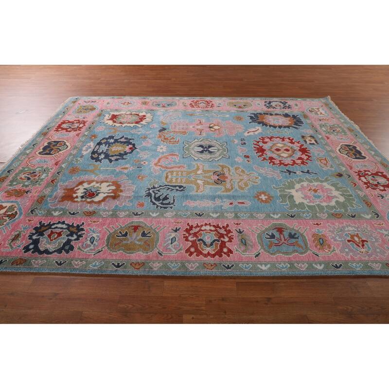 Light Blue Oushak Area Rug Handmade Oriental Wool Carpet - 7'11" x 9'11"