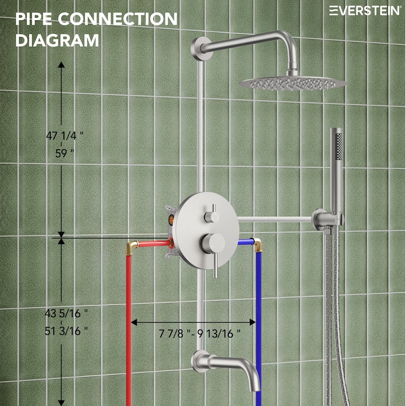 Pressure Balance 3-Functions Shower Head System 10" Shower Faucet Set with Tub Faucet Spout