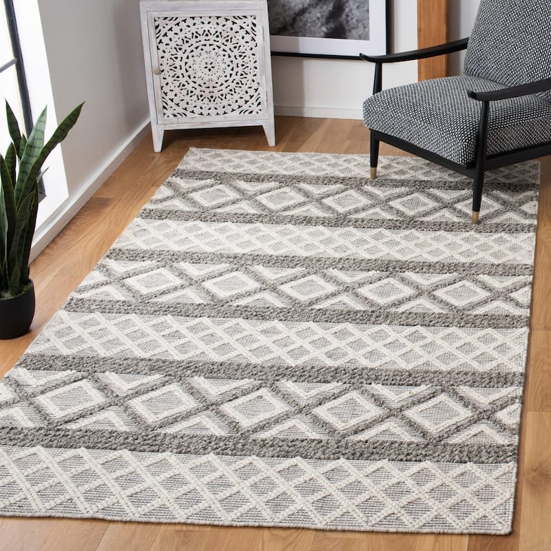 SAFAVIEH Handmade Vermont Christin Wool Rug - 9' x 12' - Ivory/Dark Grey