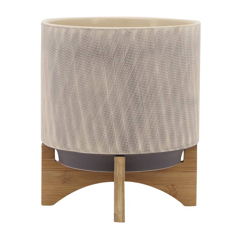 Sagebrook Home Modern Neutral Tan Ceramic Planter with Mesh Design on Stand