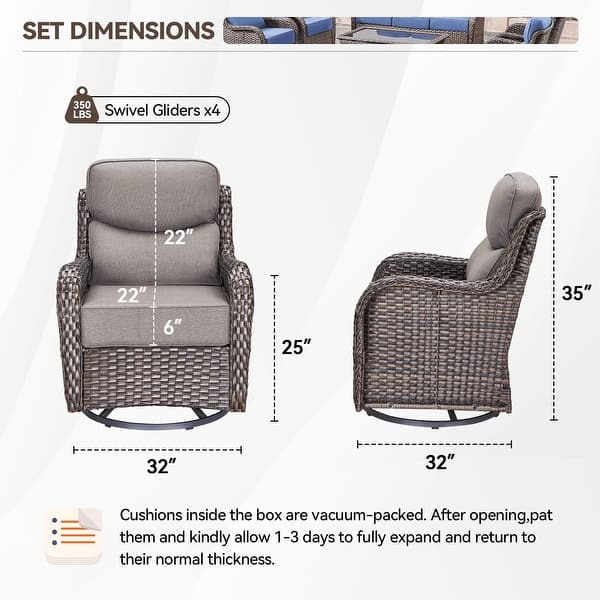 dimension image slide 46 of 68, Outdoor Patio Sofa Swivel Chair with 6-Inch Thick Cushions Set