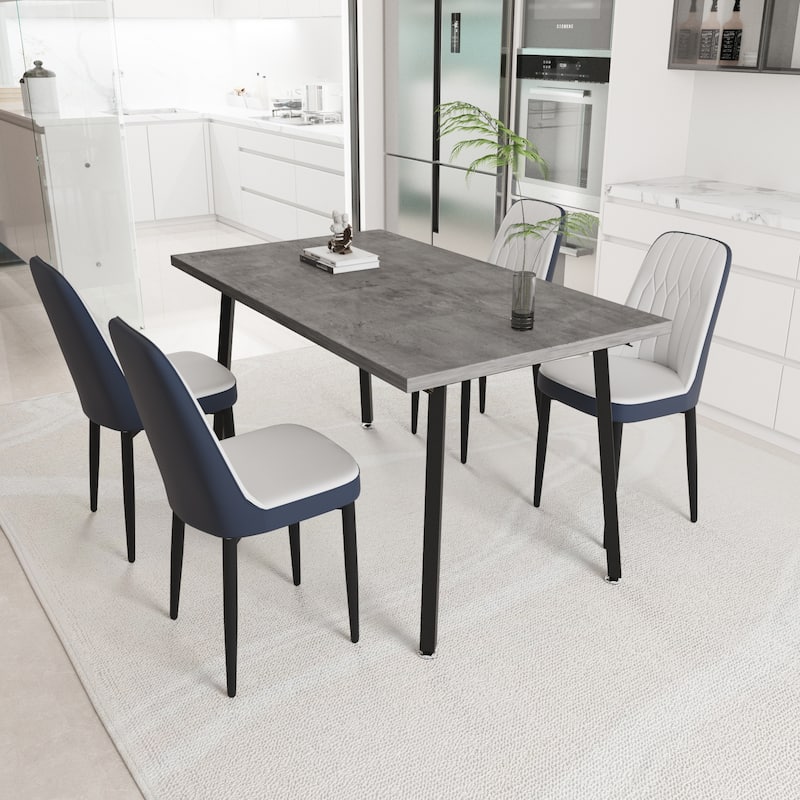 Modern Dining Table Set, Extendable Rectangular Dining Table with 4 PU-Padded Dining Chairs, for Family and Kitchens