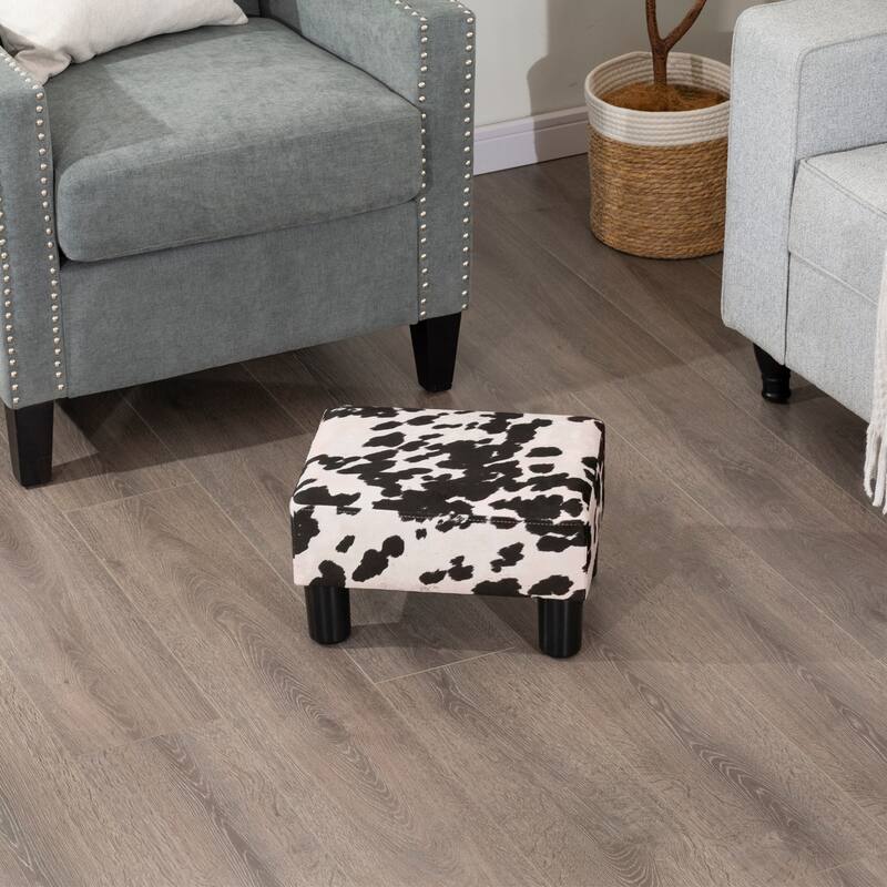 Adeco Small Rectangular Ottoman Footrest Stool Chair - Cow-Print