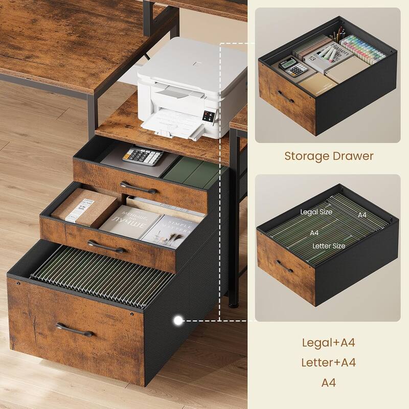 96.5" Office Desk double Person Computer Desk 3 Fabric Drawers