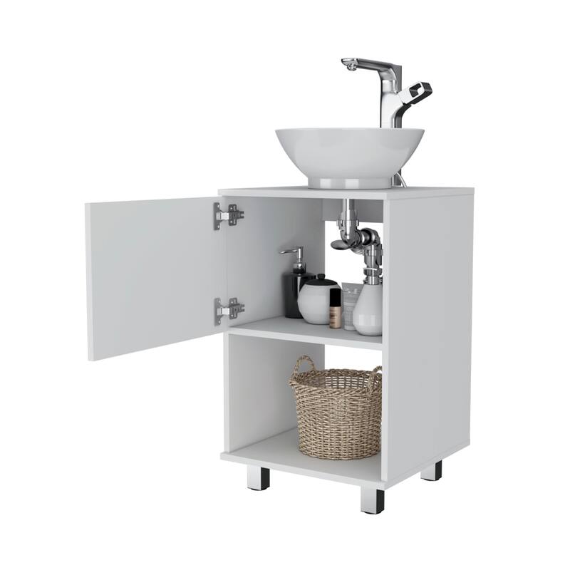 Freestanding Bathroom Vanity, One-Door Cabinet, Open Shelf, and Four Legs, 17.7-Inch - 17.7in L