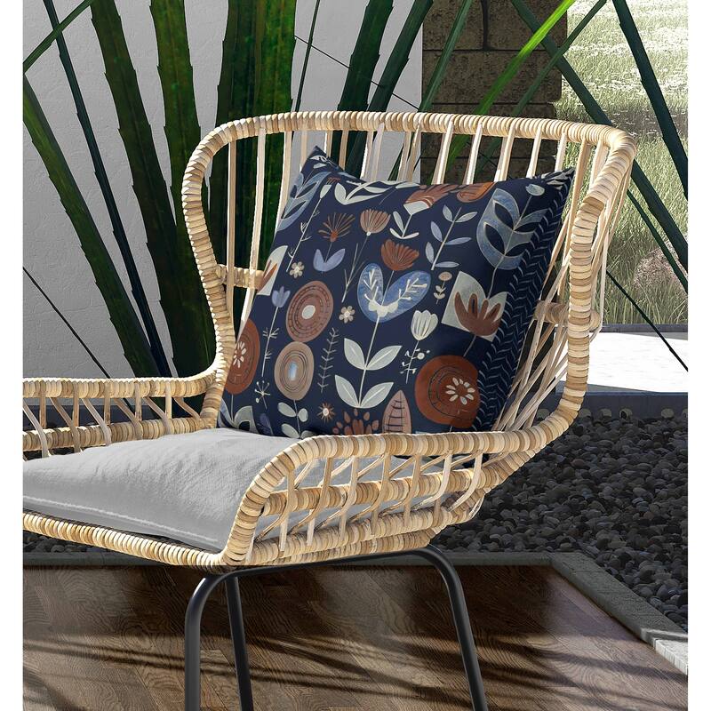 Baltic Blossoms Indoor/Outdoor Reversible Throw Pillow Blue and Brown