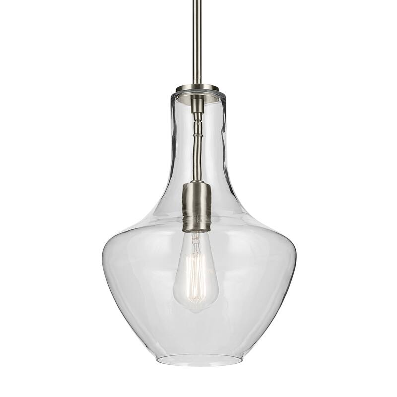 Kichler Lighting Everly 15.25 in. 1-Light Brushed Nickel Bell Pendant Light with Clear Glass