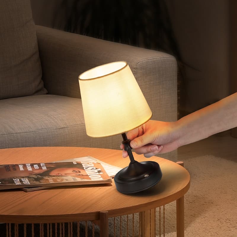 Cordless Rechargeable Table Lamp with Adjustable Brightness and Fabric Shade - 5.9 x 5.9 x 10 inch