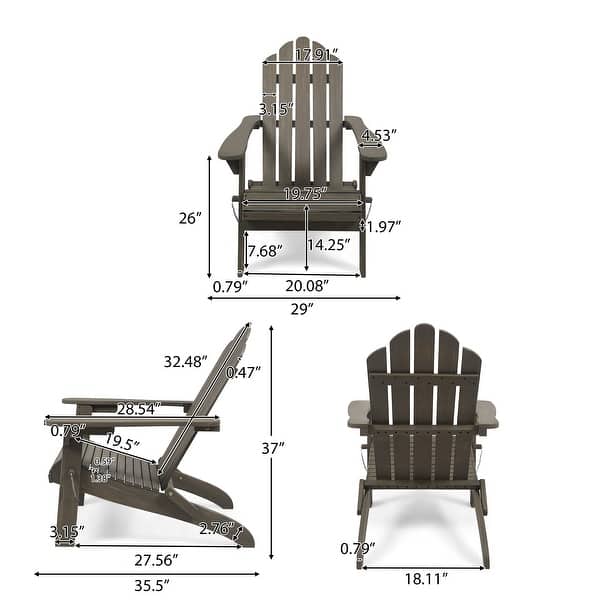 dimension image slide 9 of 9, Hollywood Outdoor Outdoor Acacia Wood Foldable Adirondack Chairs (Set of 2) by Christopher Knight Home