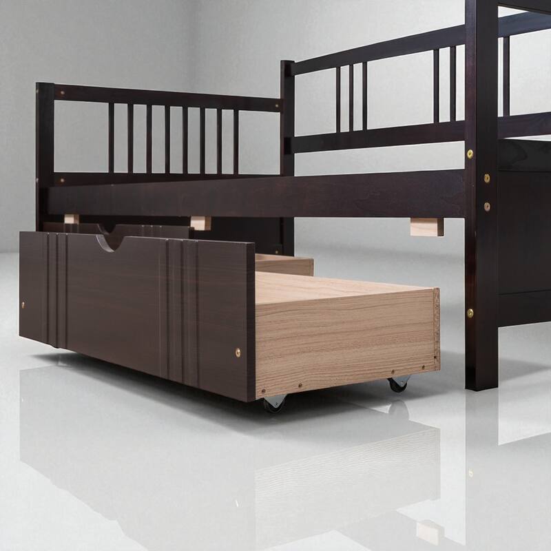 Twin Size Wood Daybed with 2 Storage Drawers, Solid Pine Frame Platform Sofa Bed with Slats