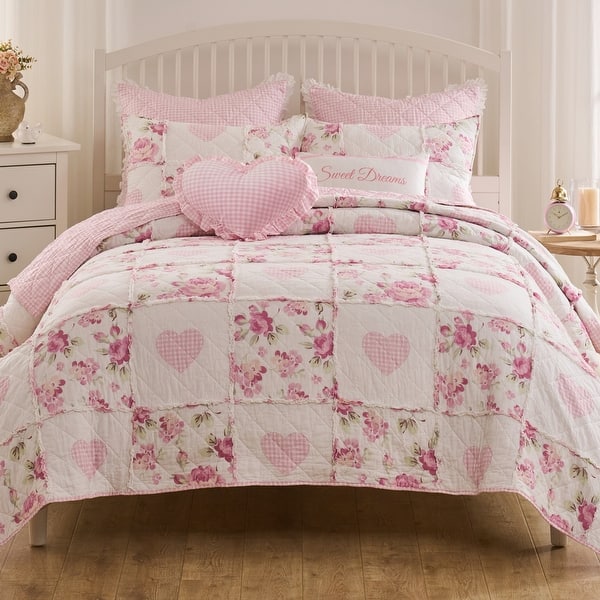 slide 2 of 12, Greenland Home Fashions Veronica's Hearts Reversible Shabby Chic Quilt Set